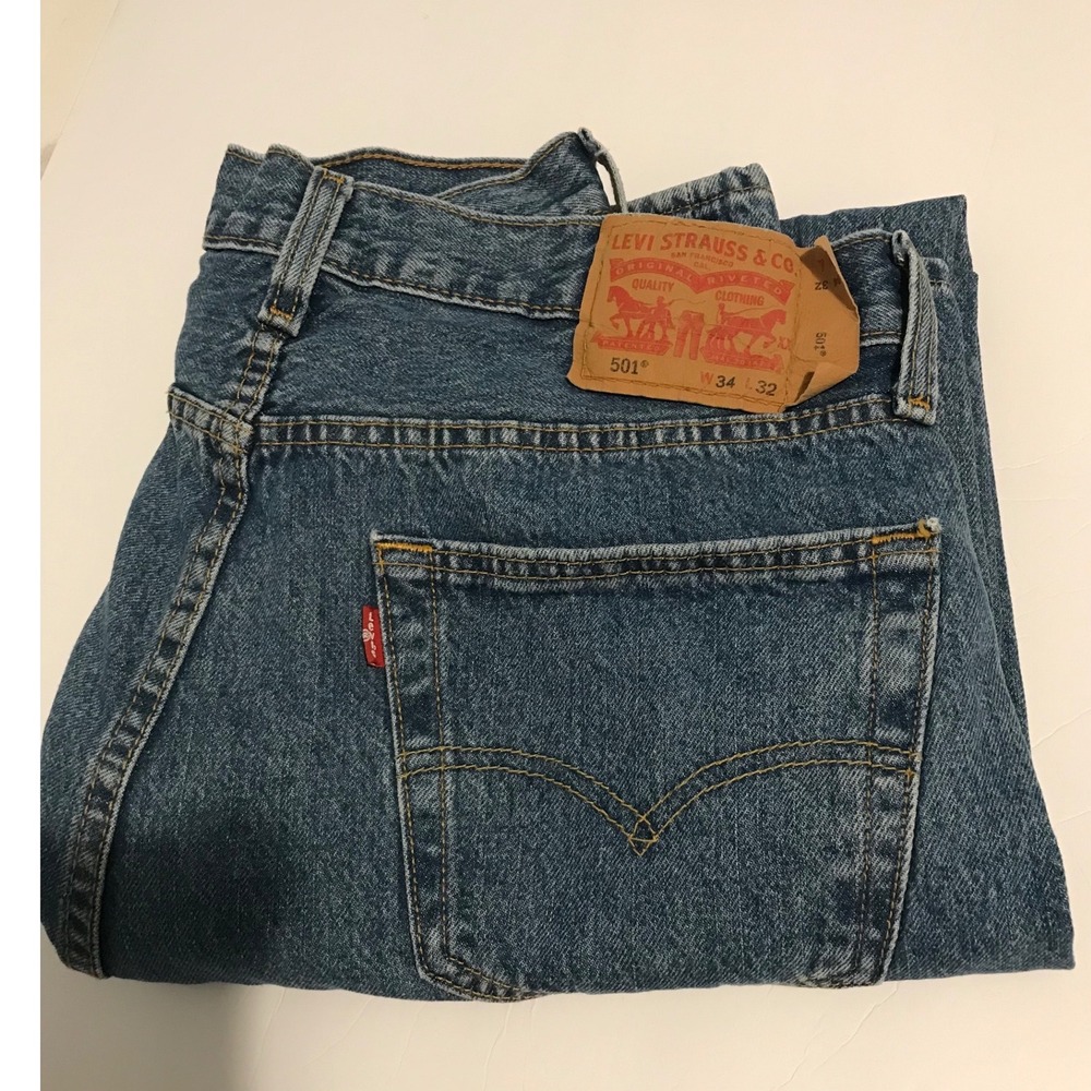 Levis 501 Original Fit Straight Leg Blue Denim Button Fly Jeans W34 L32